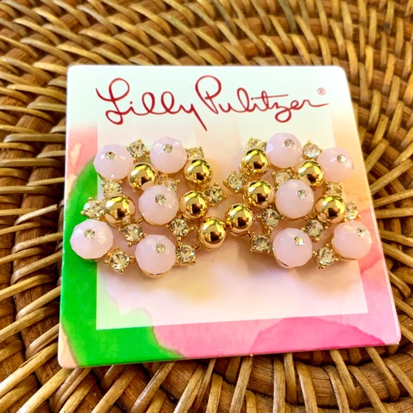 Lilly Pulitzer NWT “Pop The Bubbly”  PINK CRYSTAL CLUSTER NECKLACE/EARRINGS SET - Picture 10 of 16